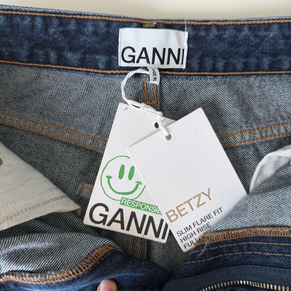 GANNI Jeans Womens 26 Betzy Slim Flare Dark Wash Blue Stone Minimalist Staple - Picture 9 of 16